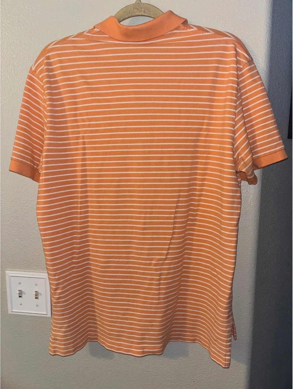 Polo Ralph Lauren Men Orange White Striped Polo Shirt Short Sleeve Size L